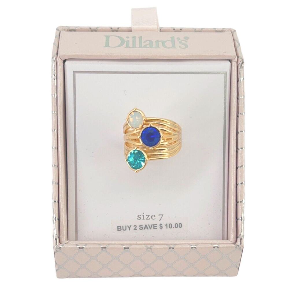 Dillards Triple Band Blue Green White Ring Womens Size 7